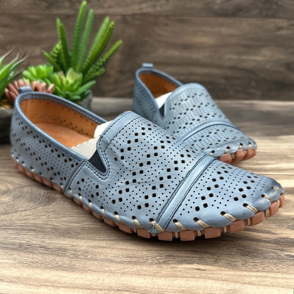 NIB Spring Step Fredia Laser Cut Leather Moc Moccasin Flats Loafer Blue - Picture 5 of 14